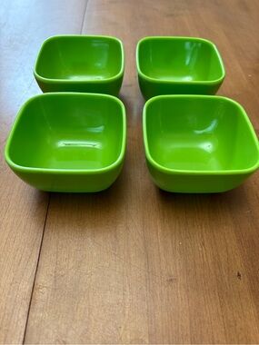 Vintage Mela-Ware Bright Green Square Dip Bowls - Set of 4
